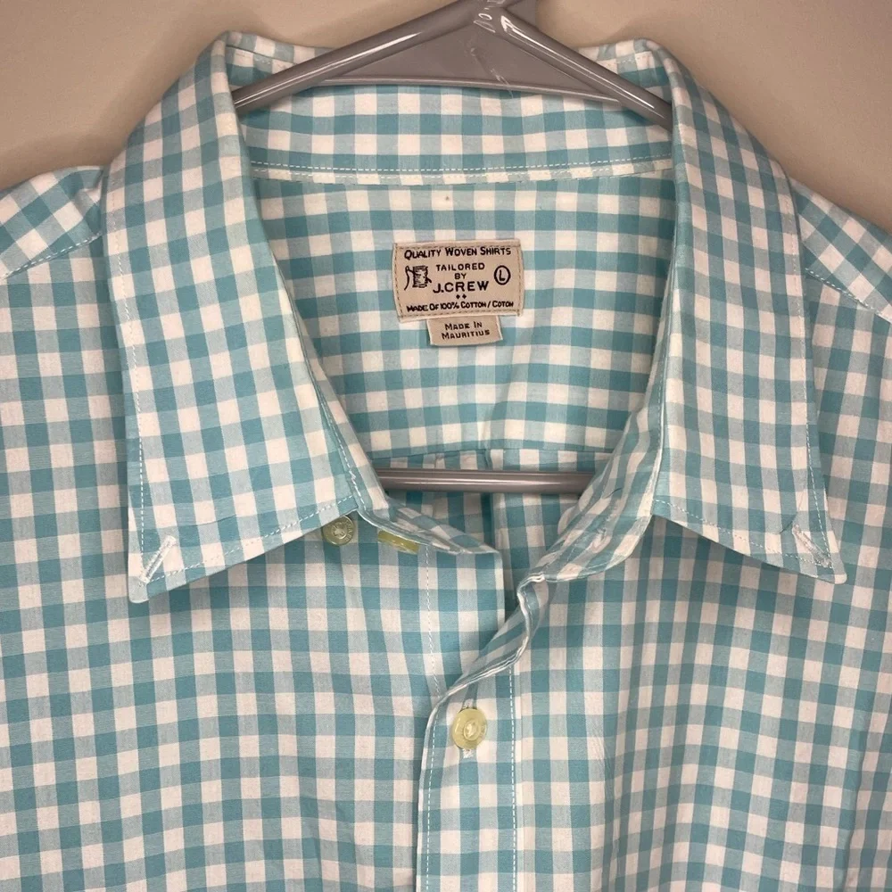 EUC - Men’s Quality Linen Tailored by J.Crew Plaid Shirt- Blue & White - Size: L